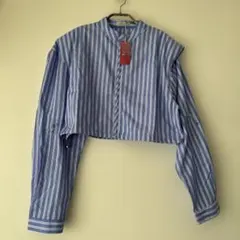 kese-moi ケセモイ　ストライプチビZIPブラウス 　肩パッド入り