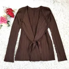 【美品】プリーツプリーズ　レース襟　カーディガン　ブラウン　Lサイズ 2025年最新】イッセイミヤケ プリーツプリーズカーディガンの人気