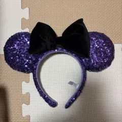 ミニー 黒リボン スパンコール カチューシャ 紫