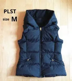 PLST　リバーシブル　フード付きダウンベスト　ゴールドファスナー　M　ネイビー