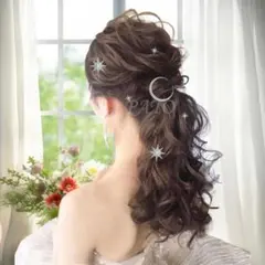 アンティーク調 ムーン スター ヘアピン 6本セット★シルバー★結婚式 髪飾り