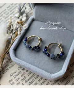 ブルーミックス✨　ダイヤモンド&サファイア　フープイヤリング　k16gp