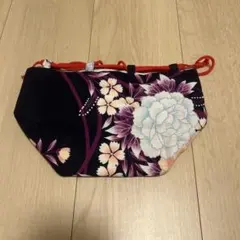 和装用 巾着バッグ 花柄 紺色