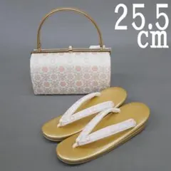 M19-8 新品 振袖用 草履 バッグ セット 白金系 花柄 LLサイズ ①