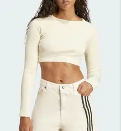 adidas クロップド丈 長袖カットソー オフホワイト Lのサムネイル