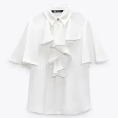 ZARA 半袖フリルブラウス 白 ホワイト
