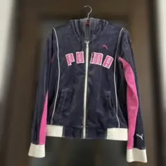 PUMA ベロア素材パーカー ネイビー/ピンク