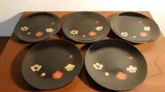 輪島塗　漆器　梅の図　アンティーク輪島塗　茶道具　菓子皿　菓子器　５客
