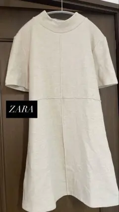 ZARA ベージュ 半袖ニットワンピース Mサイズ