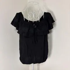 黒 オフショルダー フリル レース 半袖 カットソー Mサイズ