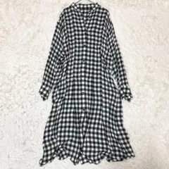 【美品】BEAUTY&YOUTH ギンガムチェック バンドカラー シャツワンピ