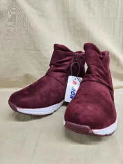 ショートブーツ　スニーカー仕様　合成スエード　23cm　レッド　B級品