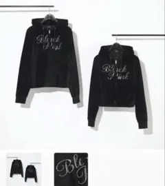 BLACKPINKベロアジップアップフーディー (ブラック)Mサイズ 上下も可