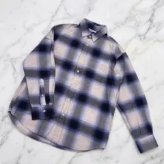 【美品】GU ネルシャツ オンブレチェックシャツ ブルー M コットン100%