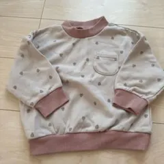 ベージュ グレー ハート模様 トレーナー ボーダーリボン　厚手のTシャツ