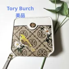Tory Burch　Tモノグラム鳥刺繍　二つ折り財布