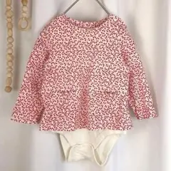 babyGAP ロンパース 長袖 一体型 花柄 綿 90 白 赤 .1013