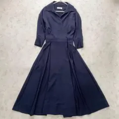 極美品 JENNE カシュクールフレアロングワンピース マキシ丈　Sサイズ　紺