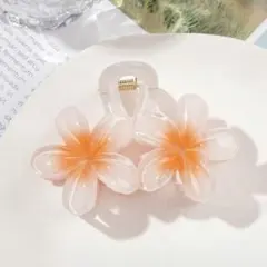 フラワー　花　2連　ホワイト×オレンジ　ヘアクリップ　ヘアアクセサリー　バレッタ