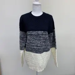 【b0010】タケオキクチ 長袖セーター ボーダー M ブラック 紳士服のサムネイル