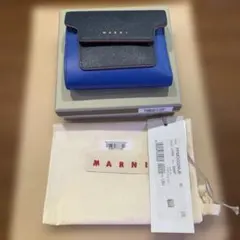 【美品】MARNI マルニ 三つ折り財布 サフィアーノレザー ブルー×ネイビーのサムネイル