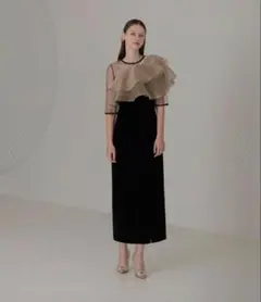 LEJA-アシンメトリーティアードフリル3WAYベロアIラインワンピースドレス