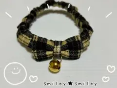 【猫用首輪】タータンチェック（ベージュ）リボン　シュシュ