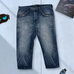 《EDWIN》 ダークブルーデニム 34 テーバード 裾直し 合成皮革