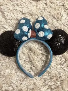 ミッキー耳カチューシャ 青い水玉リボン