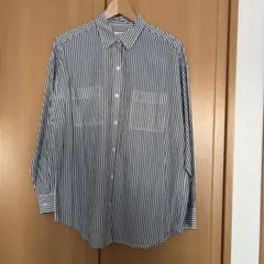 オーガニックコットンミックスストライプシャツ　レリューム ブルー