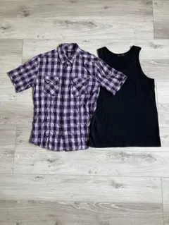 Men's Bigi 半袖チェックシャツ タンク　2点セット　メンズビギのサムネイル