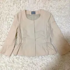 Theoryluxe　ベージュ ノーカラージャケット ウエストゴム　コットンのサムネイル