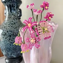 ビーズフラワー 花束 ブーケ インテリア 一輪挿し ギフト 枯れない花 ピンク系