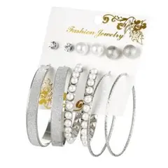 シルバー ピアス セット まとめ売り パール フープ リング #C388-1