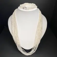 華やか✨本真珠 ロングパールネックレス マルチカラー クローバー 2連