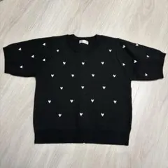 ハート柄 ブラック 半袖ニット M