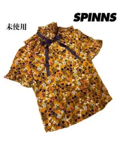 未使用スピンズSPINNSアコーディオンプリーツ花柄ブラウスマスタードピンク紺白のサムネイル