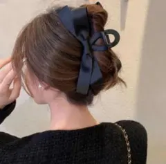 ヘアクリップ 大きめ バンスクリップまとめ髪 リボン ブラック 黒