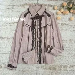 axes femme リボン付き ガーリー長袖シャツ ブラウス 【M】