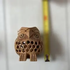 置物　木製 フクロウ彫刻