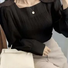 SHEIN DAZY スクエアネック ビショップスリーブ ブラウス ブラック