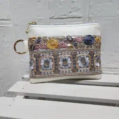 インド刺繍リボン.ハンドメイド.ミニポーチ