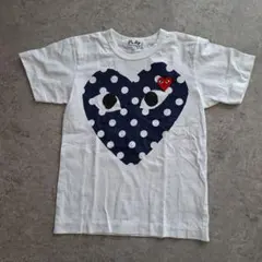 プレイ コムデギャルソン ネイビーポルカドット 大ハート 半袖Tシャツ