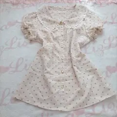 レトロ可愛い♡ふんわりパフ袖 襟レース ドット柄 ブラウス シナモン  難ありのサムネイル