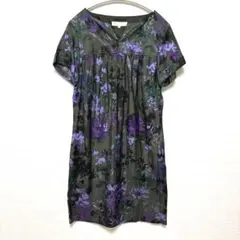 美品『自由区』花柄シャツワンピース【32】スキッパー 半袖