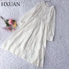 【L】長袖シャツワンピース　花柄　総レース　Aライン　ロング丈　大人可愛い