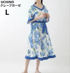 クレープガーゼ バックリボンフラワーワンピース uchino ウチノ クレープガーゼバックリボンフラワーワンピース
