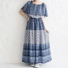 オシャレウォーカー新品タグ付き オフショルティアードワンピース ブルー