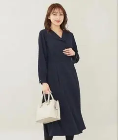 美品　エニィスィス【洗える】ラップフレアー ワンピース　ベルト　紺　M
