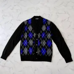 COMME CA ISM アーガイル柄 カーディガン Vネック L 黒のサムネイル